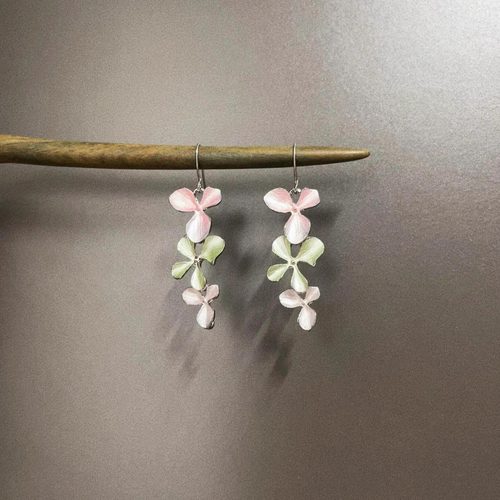 Vintage古着 Oil-dropping flowers耳饰