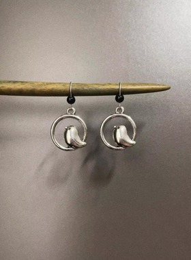 Vintage古着 Night Circle Bird耳饰