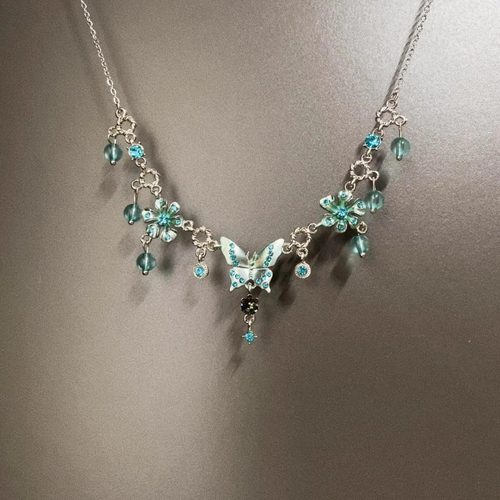 Vintage古着 Ice blue butterfly项链