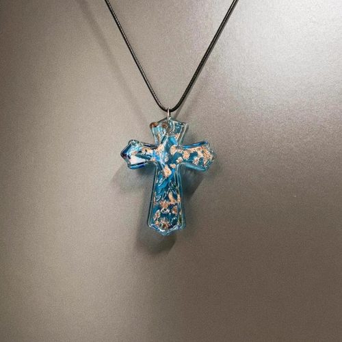 Vintage古着 Blue glazed gold cross项链