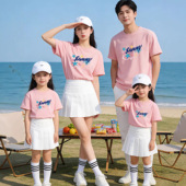 沙滩旅游拍照夏上衣 短袖 夏天亲子装 糖果色纯棉t恤甜美母女母子装