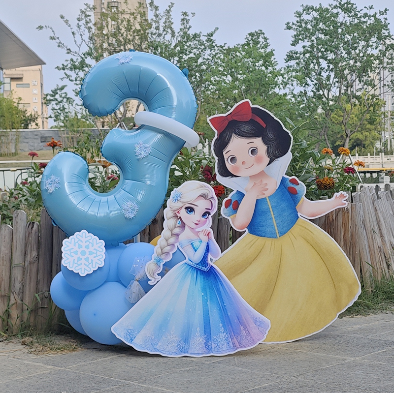 女宝儿童生日周岁迪士尼艾莎公主装饰主题数字立柱派对拍照背景