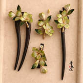 原创新中式 檀木手工绒花发簪古风绒花气质檀木簪子旗袍古装 发钗女