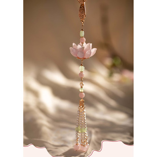 原创古风饰品粉色荷花压襟复古旗袍挂饰腰饰汉服新中式配饰禁步女