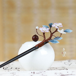 紫韵原创非遗绒花软簪简约汉服发饰简约马面裙簪子木簪琼花头饰