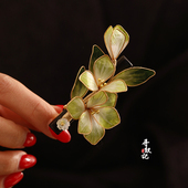 原创新中式 檀木手工绒花发簪古风绒花气质檀木簪子旗袍古装 发钗女