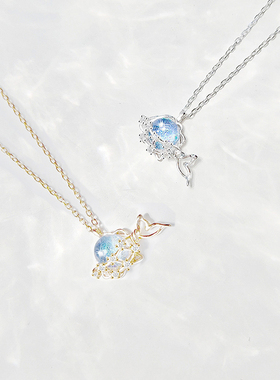 【免费刻字】蓝色鲸灵项链女锁骨链纯银鲸生有你圣诞礼物送女友