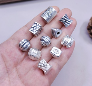 573 S999足银手链项链白色桶珠配件diy手作串珠材料100元 包邮