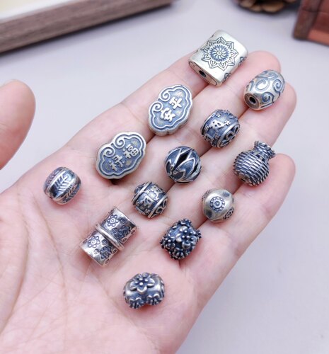 S925纯银做旧手链项链配件diy手作串珠材料散珠100元包邮712 2