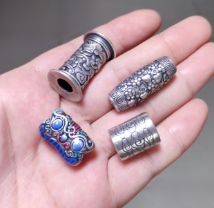 S999足银纯银手链项链长桶珠配件diy手作编绳材料100元包邮379 7