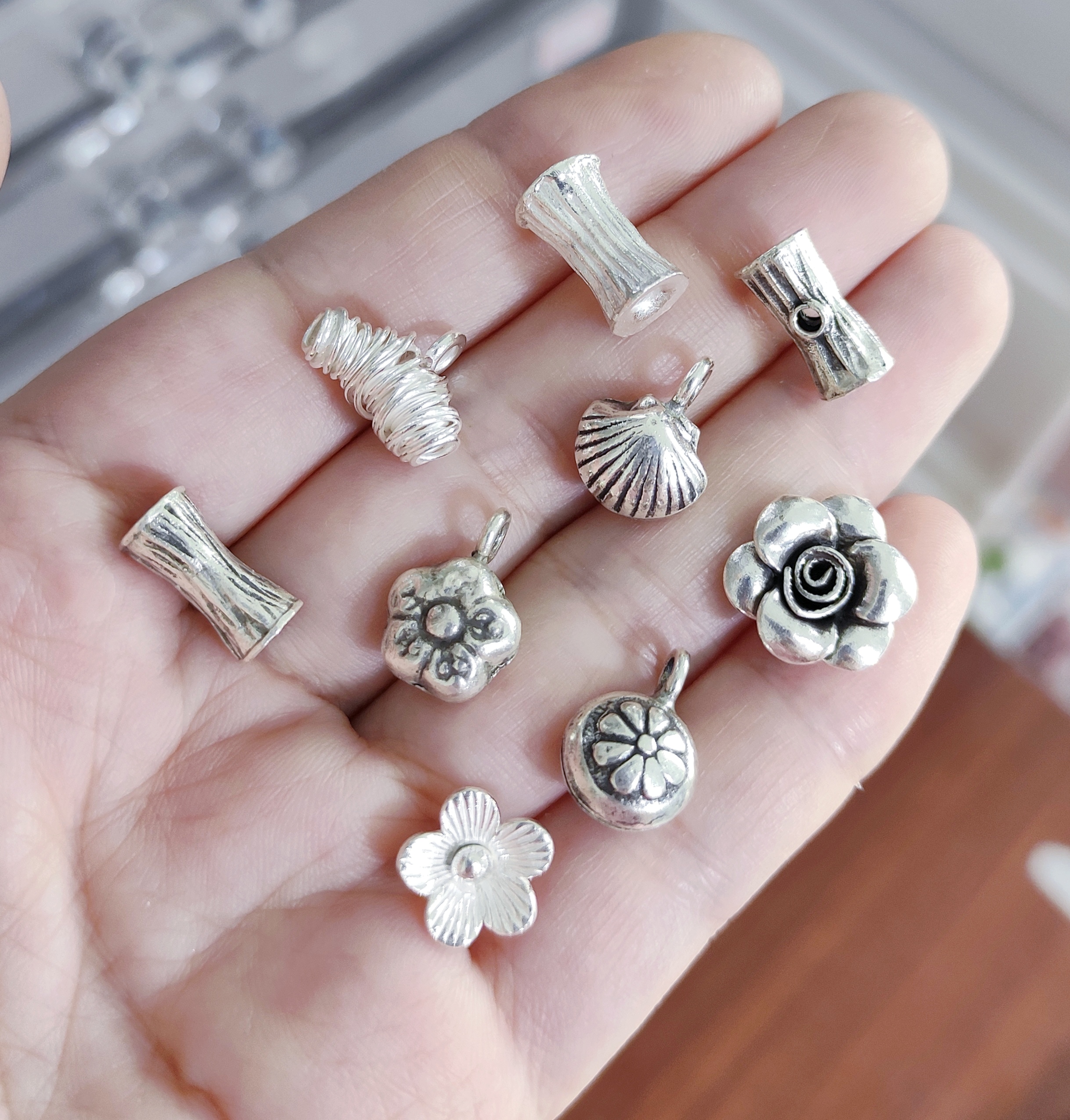 泰国清迈手工银手链项链配件diy材料配饰花朵吊坠100元包邮435