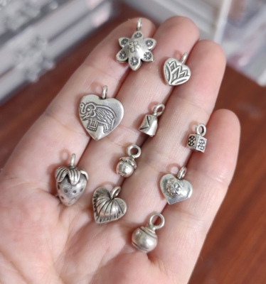 泰国清迈手工银手链项链配件diy串珠吊坠爱心滴流100包邮589 7