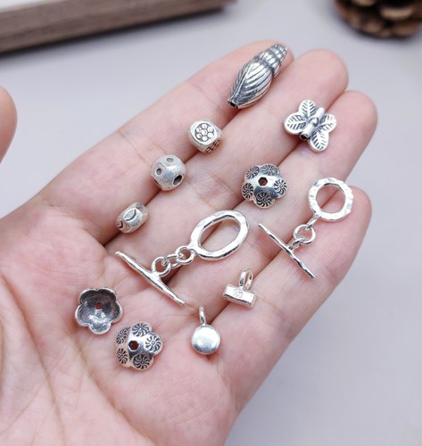 泰国清迈手工银海螺OT扣花托手链项链配件diy材料100元包邮650 7