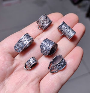 771 S925纯银吊坠跑环扣子diy手链项链配件材料串珠100元 包邮