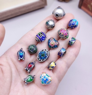 733 S925纯银烧蓝项链吊坠挂件diy手作材料国风配件100元 包邮