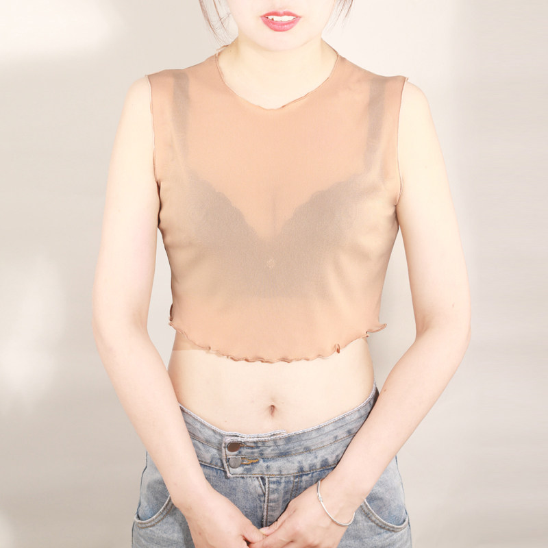 2021薄款网纱打底衫女夏季透视纱衣上衣无袖薄纱t恤配吊带裙内搭