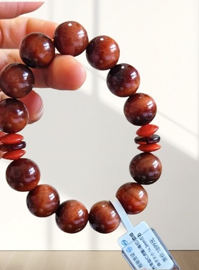 14mm男士天然原创红虎眼石南红玛瑙血珀大颗粒红色平安手串