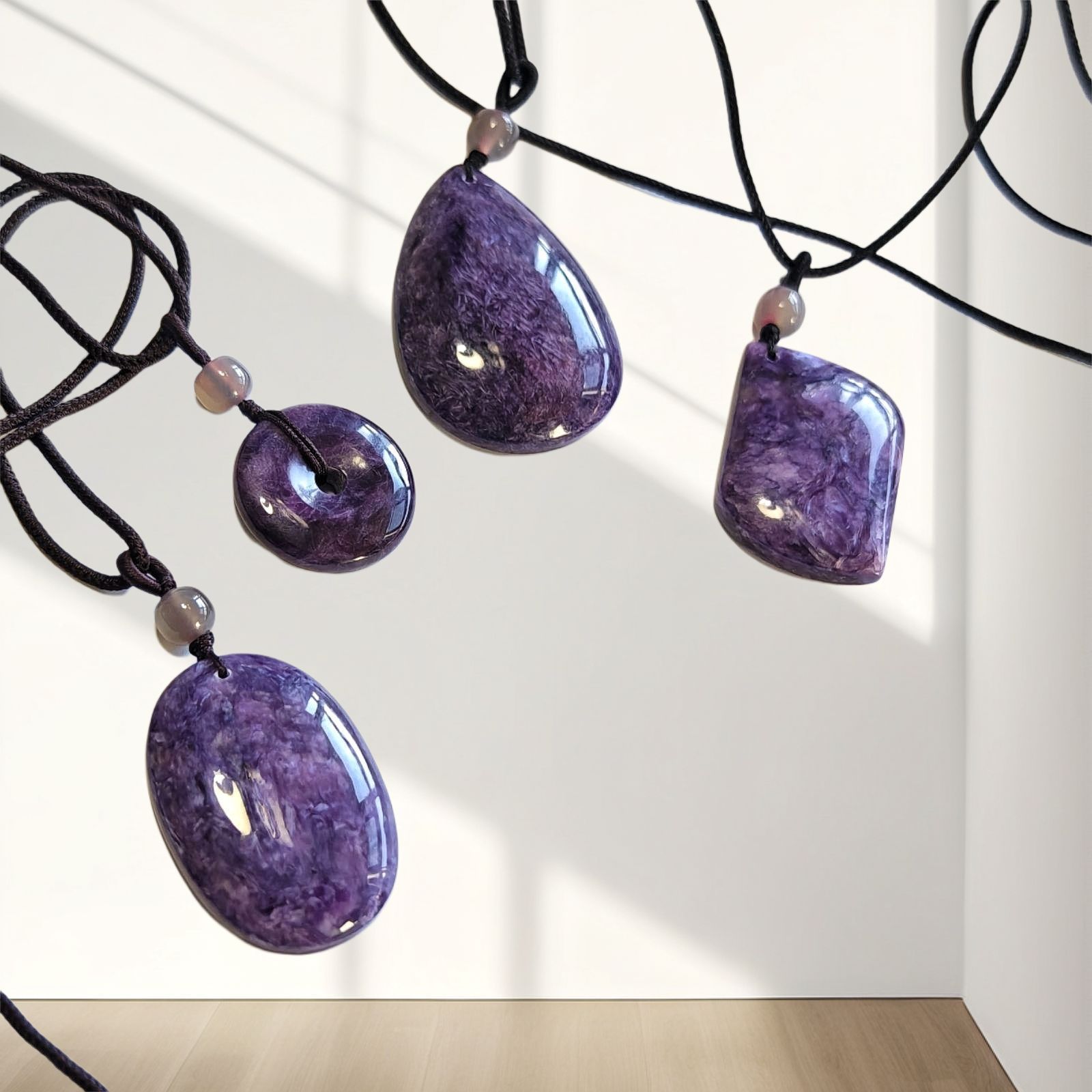 新品天然紫龙晶吊坠查罗石水滴原石挂件紫色水晶项链玉石无事牌