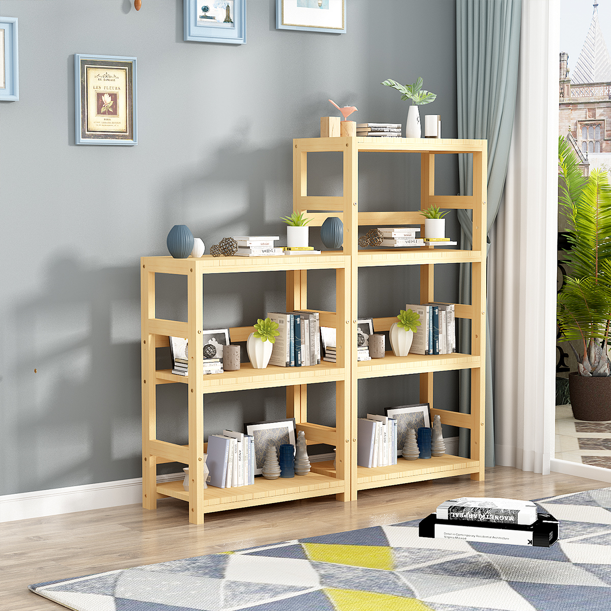 实木置物b架落地式排骨架书架货架厨房收纳架