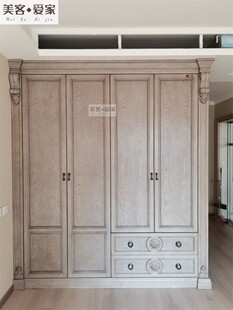 美式art建筑复兴法式复古家用卧室实木4门衣柜转角欧式衣橱家具