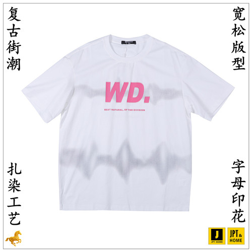 宽松扎染工艺字母印花短袖圆领T