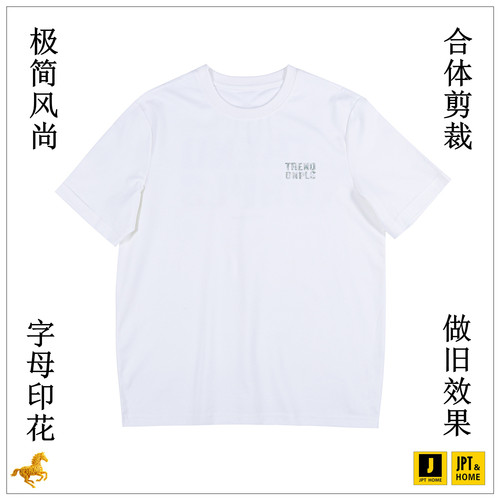 合体版字母印花做旧短袖圆领T恤