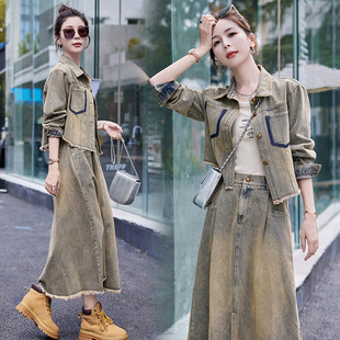 潮流气质牛仔套装 时尚 套裙 新款 2023年秋季
