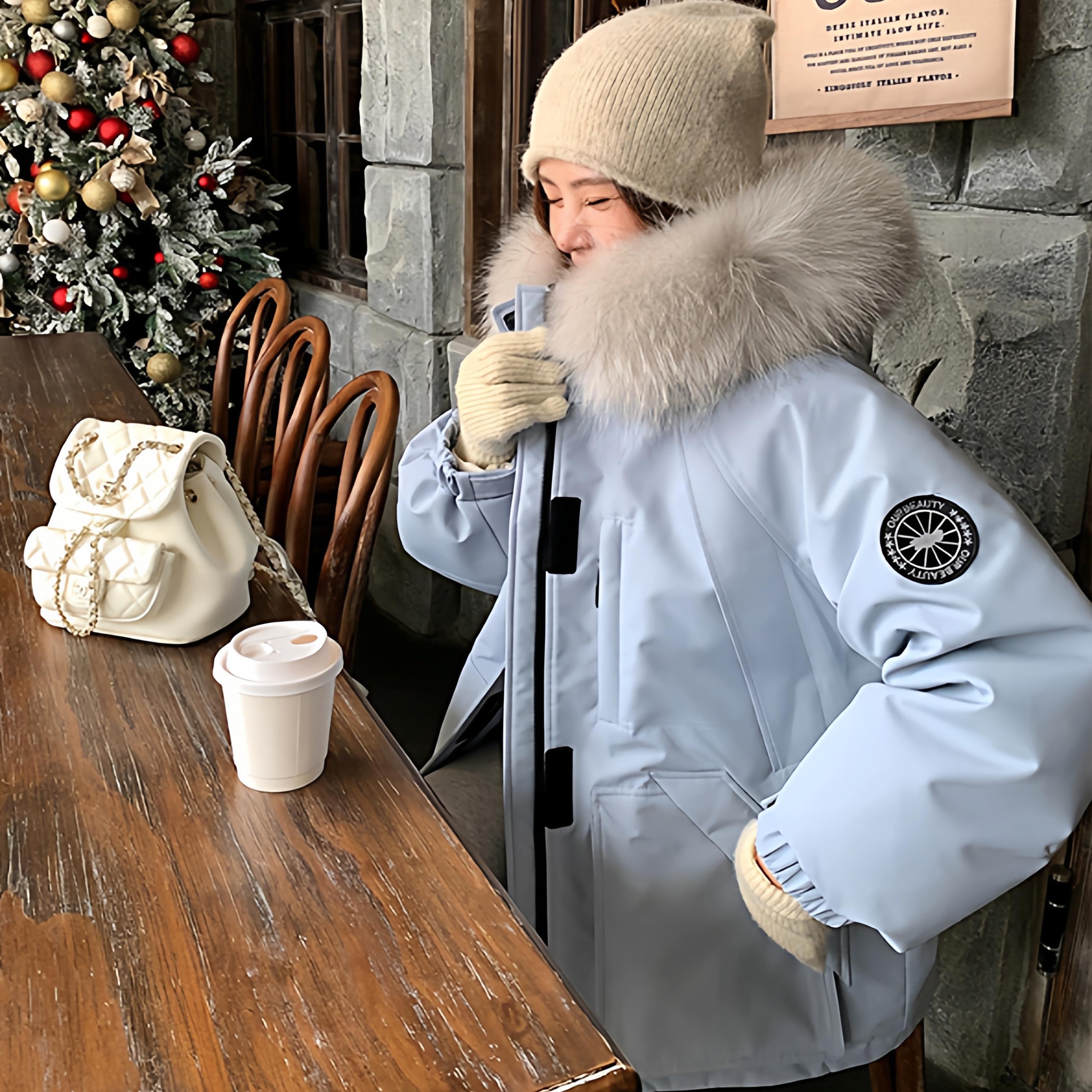 大毛领工装派克服外套女2