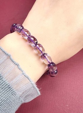 【菲璐】天然紫水晶刻面桶珠椭圆手链手串姐妹礼物天然水晶手链