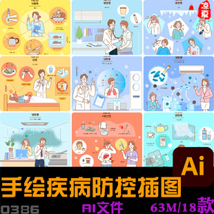 手绘夏天中暑食物卫生蚊虫叮咬疾病预防插图矢量设计素材