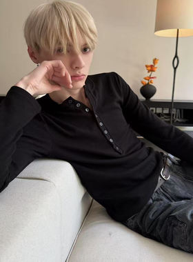 Baseplate 基础通勤显壮肌理弹力合身慵懒亨利领打底长袖内搭卫衣