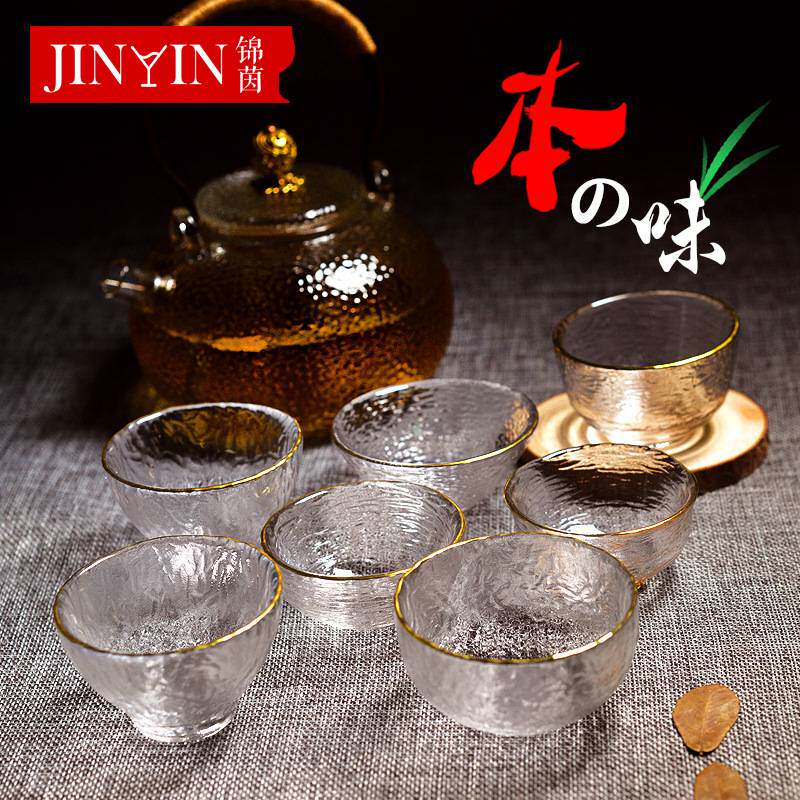 描金玻璃茶具日式手工锤目纹茶碗品茗杯耐热功夫茶具定制