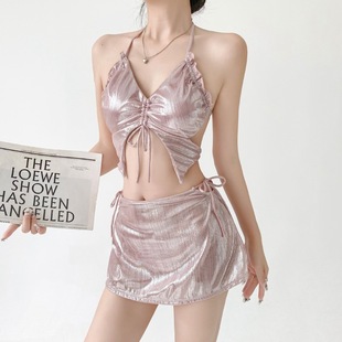 2025新款泳衣女性感人鱼姬流光粉比基尼裙式辣妹泳衣女温泉度假