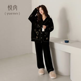 保暖珊瑚绒软绵绵家居服可外穿小熊 冬款 悦内半边绒睡衣女款 秋冬季