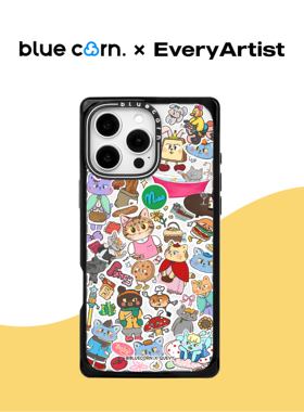 【bluecorn】蓝色苞米艺术家联名quevy贴纸风适用于iPhone 17\16\15PRO MAX magsafe镜面磁吸防摔手机壳