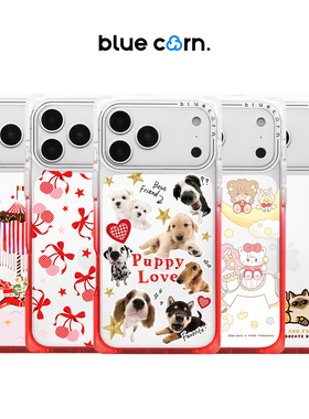 【bluecorn】蓝色苞米红白奶方渐变色方形直角边手机壳适用于iPhone17/16/15/PRO MAX magsafe磁吸防摔保护套