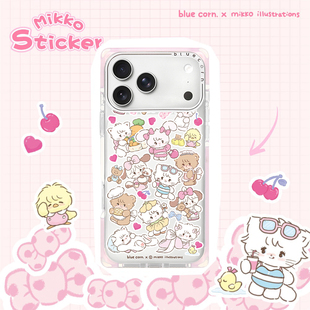 15pro magsafe 蓝色苞米联名MIKKO家族全家福派对适用于iPhone max 镜面磁吸防摔手机壳 bluecorn