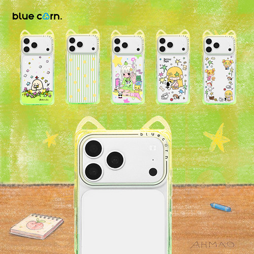 【bluecorn】蓝色苞米原创青柠气泡2.0猫耳方形直角边手机壳适用于iPhone17/16/PRO/MAXmagsafe磁吸全包 套