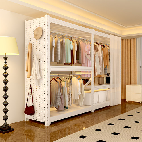 货架衣柜简易组装开放式家用卧室收纳架钢制洞洞板金属角钢挂衣架