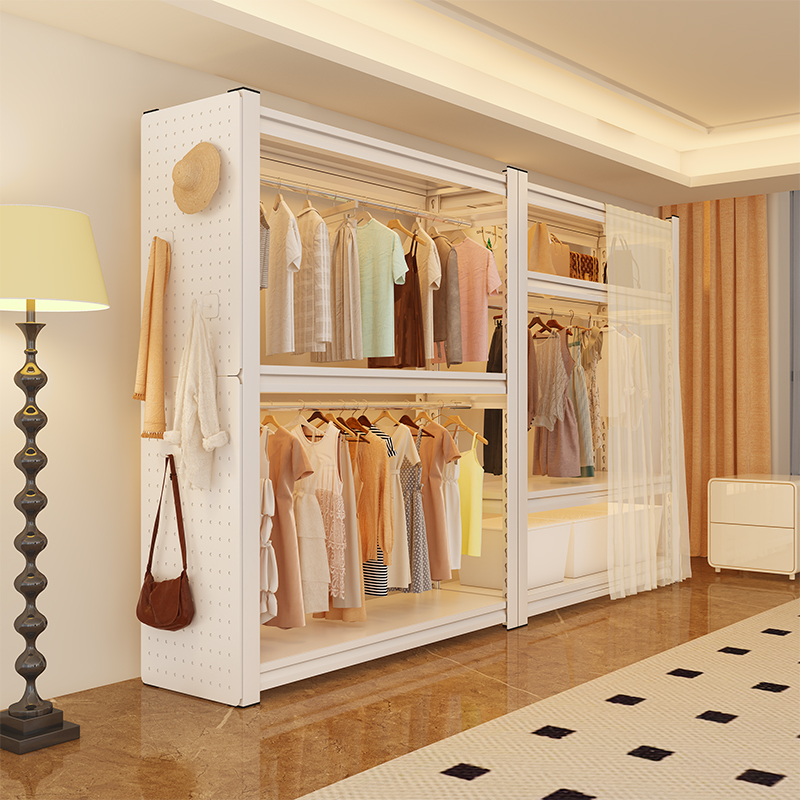 货架衣柜家用卧室出租房衣物收纳层架简易组装落地洞洞板金属挂衣