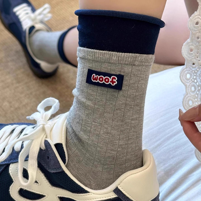 灰蓝！撞色布标袜袜巨有设计感~