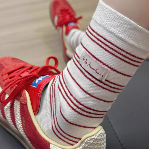 春夏季纯棉运动条纹袜子女中筒袜