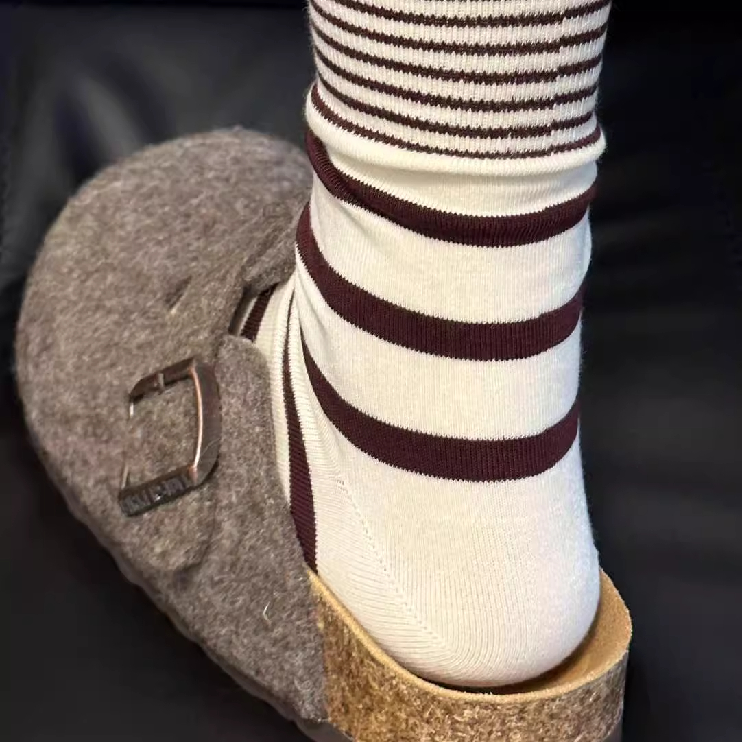 条纹袜子女中筒袜春秋款堆堆袜