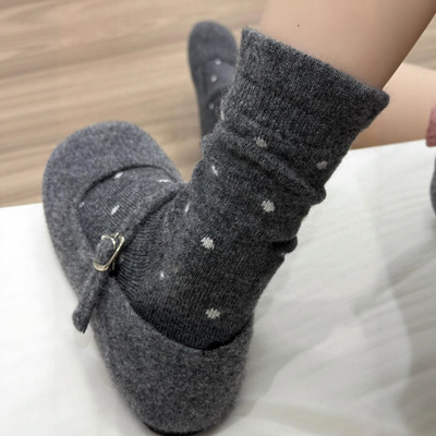 波点羊毛袜女秋冬加厚保暖中筒袜