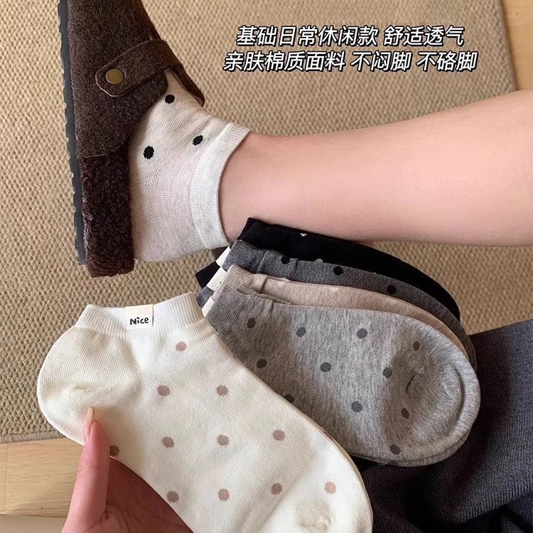 白色波点袜子女春夏季薄款纯棉短袜ins潮防臭吸汗学院风浅口船袜