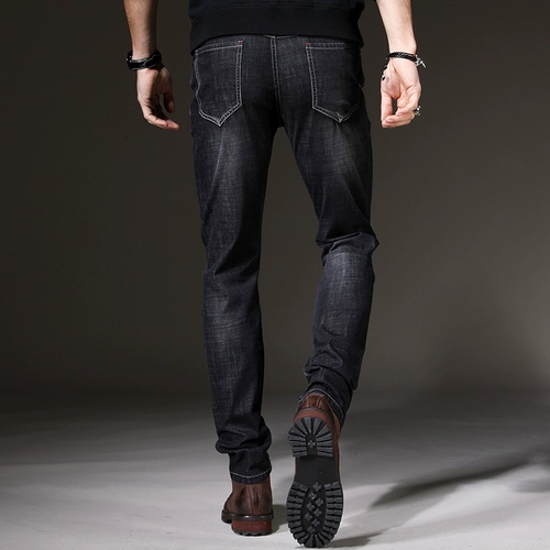 Ретро эластичные джинсы, мужские демисезонные штаны для отдыха, свободный прямой крой