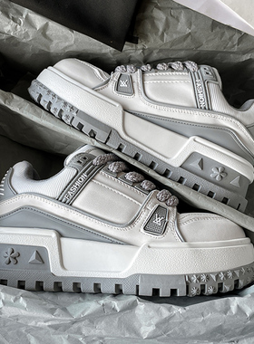 驴家板鞋小胖丁trainer男鞋灰色2025新款春季厚底增高女款面包鞋