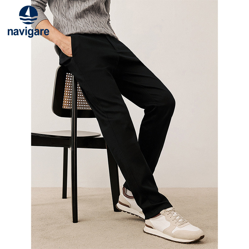 Navigare意大利小帆船黑色通勤休闲长裤男士秋冬新款加厚小脚