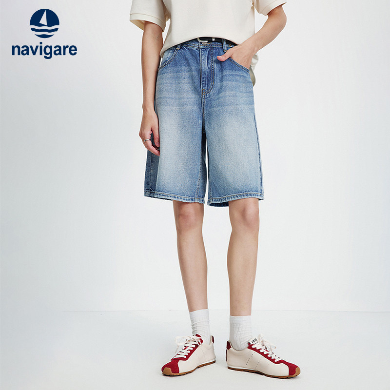 Navigare意大利小帆船莱赛尔牛仔裤女2026春季复古显瘦五
