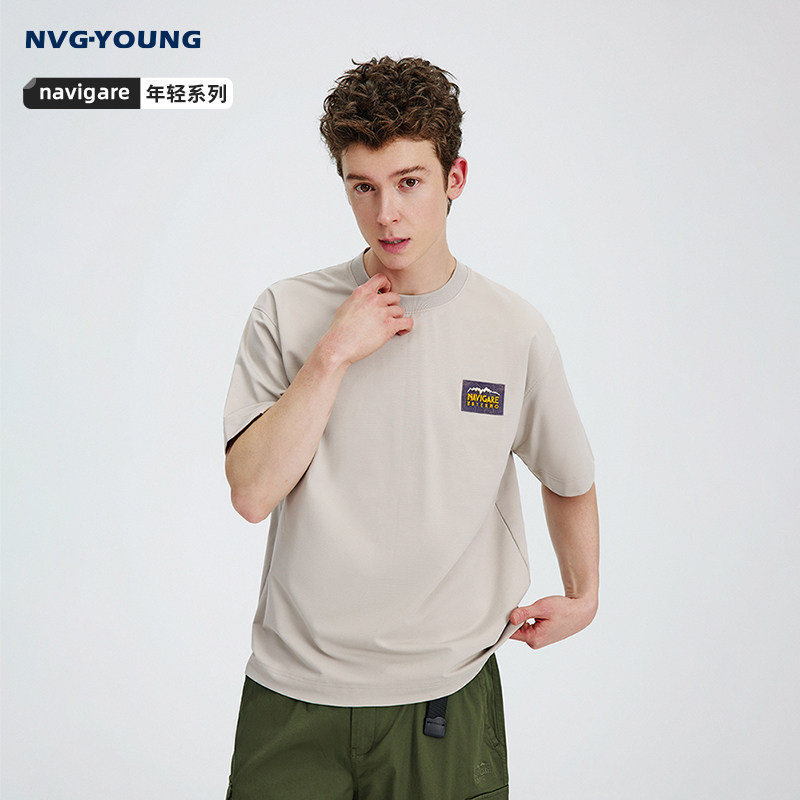 Navigare意大利小帆船灰色凉感T恤男短袖2026夏季宽松套